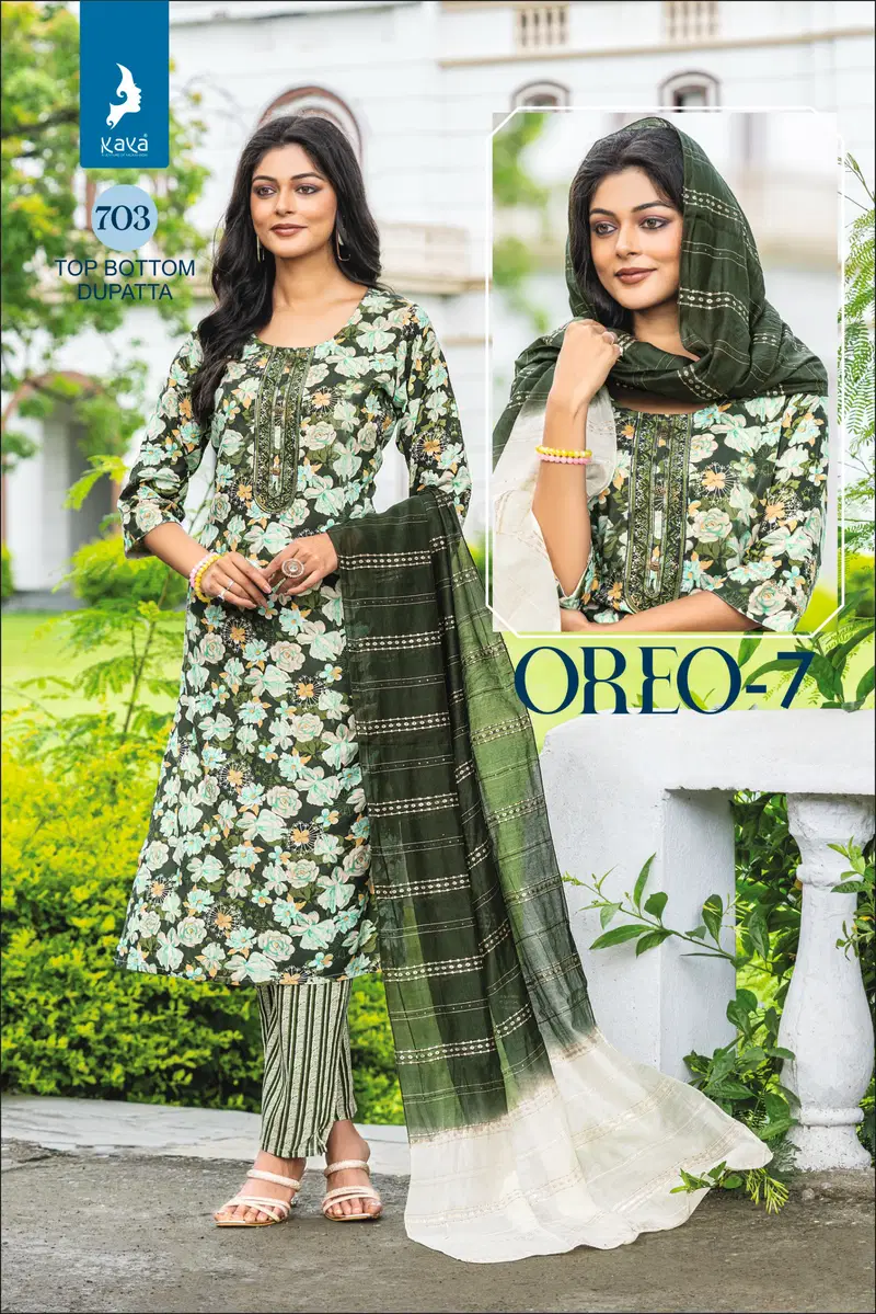 Oreo 7 By Kaya Rayon Printed Kurti With Bottom Dupatta Wholesale Price In Surat